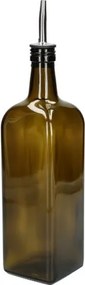 Olie/azijnfles, olijfgroen glas, vierkant, 1 l
