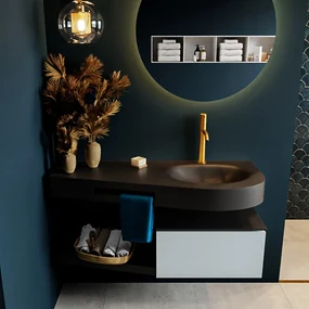 Mondiaz Riva badmeubel 120cm Clay met 1 lade en wastafel rechts 1 kraangat Urban