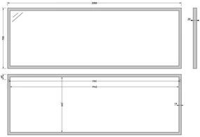 Brauer Onyx rechthoekige spiegel 200x70cm RVS geborsteld