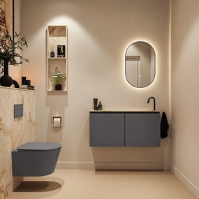 Mondiaz Ture DLux toiletmeubel 100cm dark grey met wastafel frappe rechts met kraangat