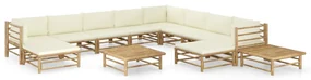 vidaXL 12-delige Loungeset met crèmewitte kussens bamboe
