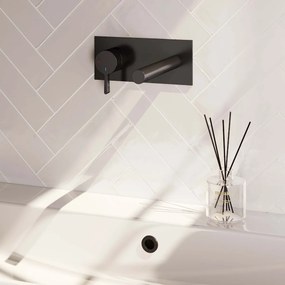 Brauer Black Edition ColdStart wastafelkraan inbouw rechte uitloop met achterplaat model E2 zwart mat