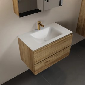 Mondiaz Aivy badmeubel 80cm chai met wastafel solid surface talc midden 1 kraangat en spiegelkast