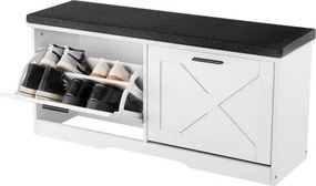 VEVOR Schoenenbank met 2 neerklapbare lades, draagvermogen 200 kg, schoenenkast, schoenenopbergmeubel, 1000x305x475 mm, voor hal, woonkamer, slaapkamer, schoenenopbergmeubel met 2 opklapbare lades, gewatteerd zitkussen, gemaakt van spaanplaat, zwart en wi