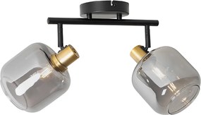 Plafondspot zwart met goud met smoke glas 2-lichts - Zuzanna