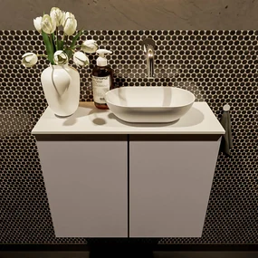 Mondiaz Fowy toiletmeubel 60cm smoke met witte waskom rechts zonder kraangat