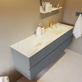 Mondiaz Vica DLux badmeubel 150cm plata 2 lades met wastafel frappe rechts 1 kraangat