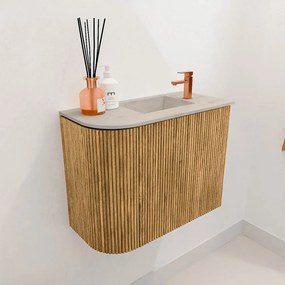 Mondiaz Joya DLux 50cm toiletmeubel ronding links oak met wastafel faye rechts 1 kraangat opalo