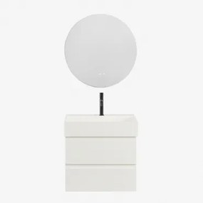 Ona Zwevend Badkamermeubelset Van Hout En Essenfineer Met Geïntegreerde Wastafel Wit & Round Led And Antifog Ø70 Cm Riben & - Sklum