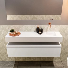 Mondiaz Andor toiletmeubel 120cm mat wit met witte wastafel rechts zonder kraangat