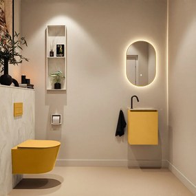 Mondiaz Ture DLux toiletmeubel 40cm ocher met wastafel ostra rechts met kraangat