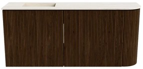 Mondiaz Joya DLux 90cm toiletmeubel ronding rechts walnut met wastafel faye links 1 kraangat meli