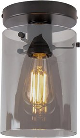 Design plafondlamp zwart met smoke glas - Dome