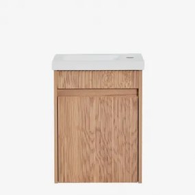 Narek Zwevend Houten Badkamermeubelset Met Geïntegreerde Wastafel Spiegelloze & Zonder Kraan & Ash Brown & ↔︎ 40 Cm - Sklum