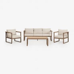Tuinset Met 3-zitsbank, 2 Fauteuils En Salontafel In Aluminium En Lipov Acaciahout Moka Bruin - Sklum