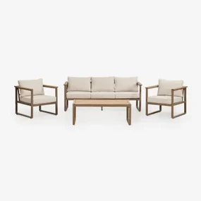 Tuinset Met 3-zitsbank, 2 Fauteuils En Salontafel In Aluminium En Lipov Acaciahout Moka Bruin - Sklum