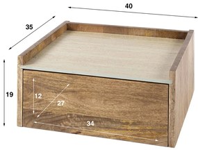 Hangend Nachtkastje Travertin En Hout - 40x35x19cm.