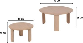 Set Van Twee Ronde Salontafels Naturel - 70 X 70cm.