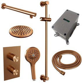 Brauer Copper Edition complete inbouw regendouche met 3 standen handdouche, rechte wandarm, glijstang en hoofddouche 20cm set 43 koper geborsteld PVD