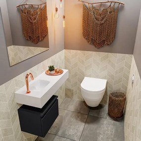 MONDIAZ ANDOR Toiletmeubel - 80x30x30cm - 1 kraangat - 1 lades - urban mat - wasbak links - Solid surface - Wit FK75343809