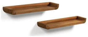 Kave Home Shamel Teak Hout Wandplanken Set Van 2 Walnoot Finish - 50x12x5cm.