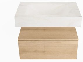 Mondiaz Alan DLux badmeubel 70cm washed oak 1 lade met wastafel ostra midden zonder kraangat