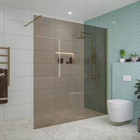 Fortifura Galeria inloopdouche - 180x200cm - rookglas - wandarm - Geborsteld Messing PVD (Goud) SW797943/SW797910