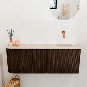 Mondiaz Joya DLux 110cm toiletmeubel ronding links walnut met wastafel faye rechts zonder kraangat frappe