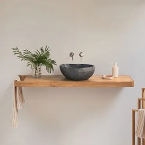 Conjunto Van Meubel 130x45 Cm Hangend In Teakhout Neill Teakhout & Onregelmatige In Zwart Cement ↔︎40 Cm Fedro & - Sklum