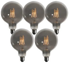 Set van 5 E27 dimbare LED lampen smoke G125 4W 130 lm 1900K