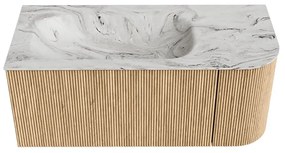 Mondiaz Kurve-dlux 105cm badmeubel ronding rechts oak met 1 lade en deur en wastafel big small links zonder kraangat glace