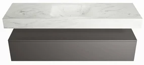 Mondiaz Alan DLux badmeubel 150cm dark grey 1 lade met wastafel opalo midden 1 kraangat