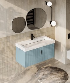 Muebles Calas badmeubel ribbelfront 100cm baby blauw met solid surface wastafel met kraangat