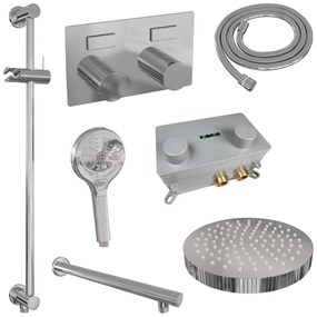 Brauer Stripe inbouw regendouche met 25cm hoofddouche, rechte muurarm, 3 standen handdouche en glijstang set 34 chroom
