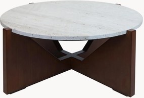 Travertin salontafel Winton met acaciahouten frame