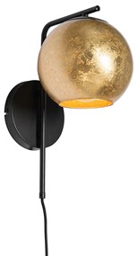 Design wandlamp zwart met goud glas - Bert Design E27 rond Binnenverlichting Lamp