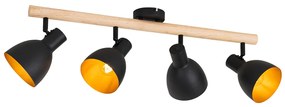 Landelijke spot zwart met hout 4-lichts - Flint