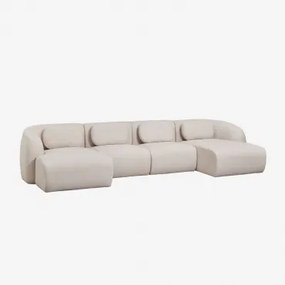 Modulaire Bank Met Dubbele Chaise Longue Van 4 Delen In Chenille Coquette Stof Chenille Beige – Crème - Sklum