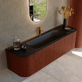 Mondiaz Kurve 160cm badmeubel ronding links/rechts ruby met 1 lade en 2 deuren en wastafel big medium midden 1 kraangat urban