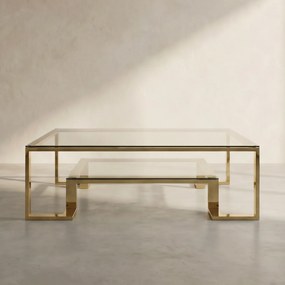 Gouden Salontafel Met Glas - 120 X 120cm.