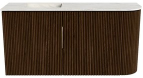 Mondiaz Joya DLux 80cm toiletmeubel ronding rechts walnut met wastafel faye links zonder kraangat ostra