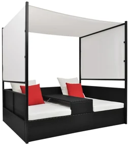 vidaXL Tuinbed met luifel 190x130 cm poly rattan zwart