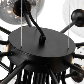 Hanglamp zwart met smoke en helder glas 13-lichts - Bonnie