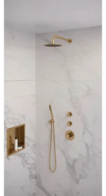 Brauer Gold Edition complete inbouw regendouche met staafhanddouche, gebogen wandarm en hoofddouche 20cm set 3 messing geborsteld PVD