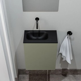 Zaro Polly toiletmeubel 40cm army met zwarte wastafel zonder kraangat links