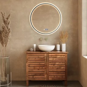 Saniclear Circle Black ronde spiegel met verwarming, direct en indirect licht mat zwart 80cm