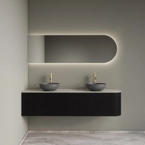 Gliss Design Alluro badmeubel ribbelfront met ronding rechts 160cm black en wit marmer toppaneel