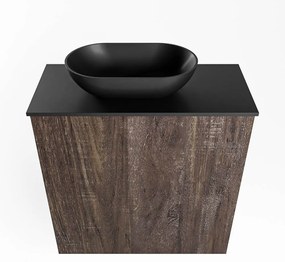 Mondiaz Fowy toiletmeubel 50cm dark brown met zwarte waskom links en kraangat