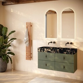 Muebles Murcia badmeubel ribbelfront 120cm legergroen met Portoro Gold wastafel zonder kraangaten