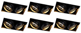 Set van 6 inbouwspots zwart GU10 AR111 trimless 2-lichts - Oneon